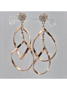Twist Teardrop Dangle Earrings Rhinestone Studs Gold Tone 925 Sterling Silver
